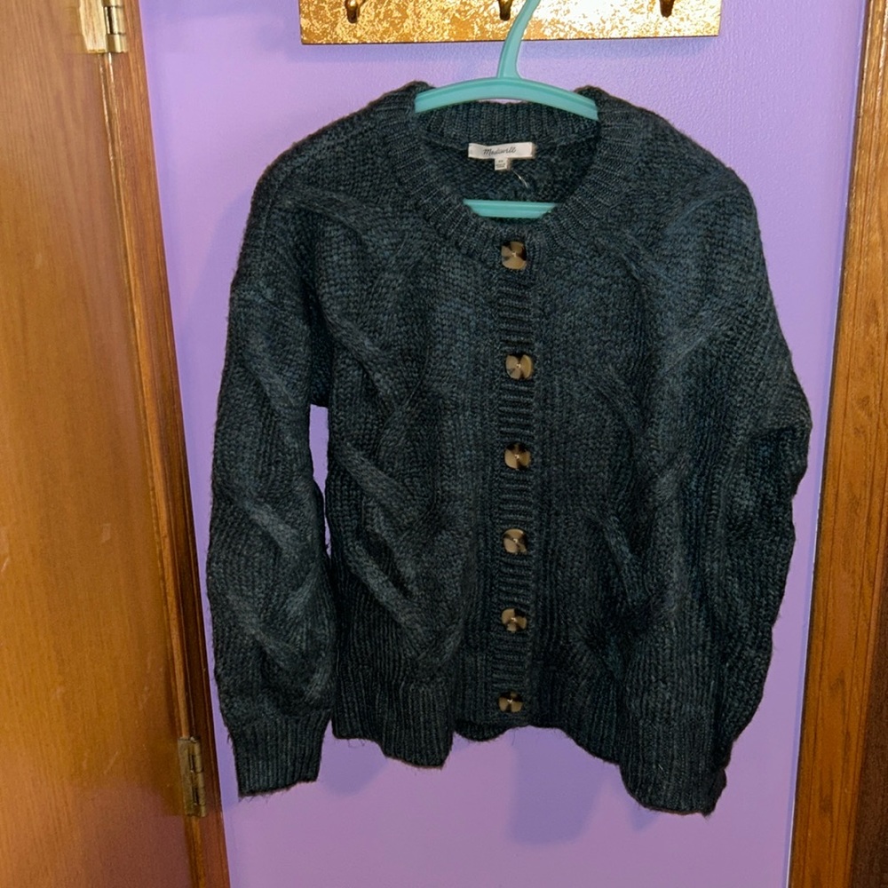 NWT Madewell Cable Ashmont Cardigan in Heather Mineral Blue